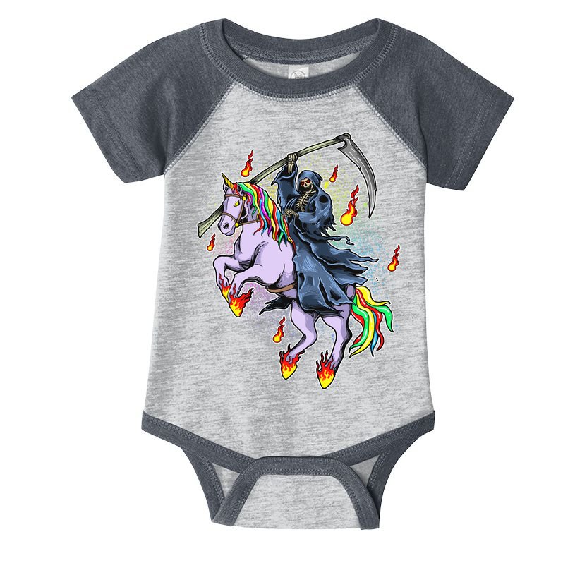 Grim Reaper Riding Rainbow Unicorn Infant Baby Jersey Bodysuit