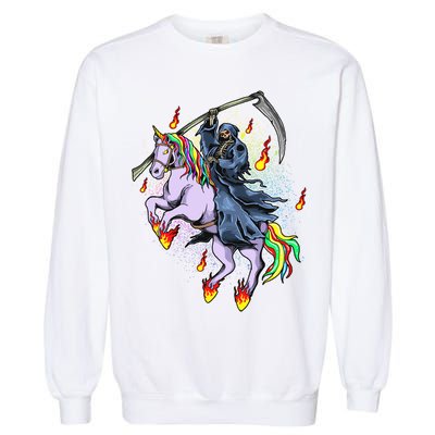 Grim Reaper Riding Rainbow Unicorn Garment-Dyed Sweatshirt