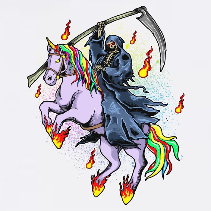 Grim Reaper Riding Rainbow Unicorn Garment-Dyed Sweatshirt