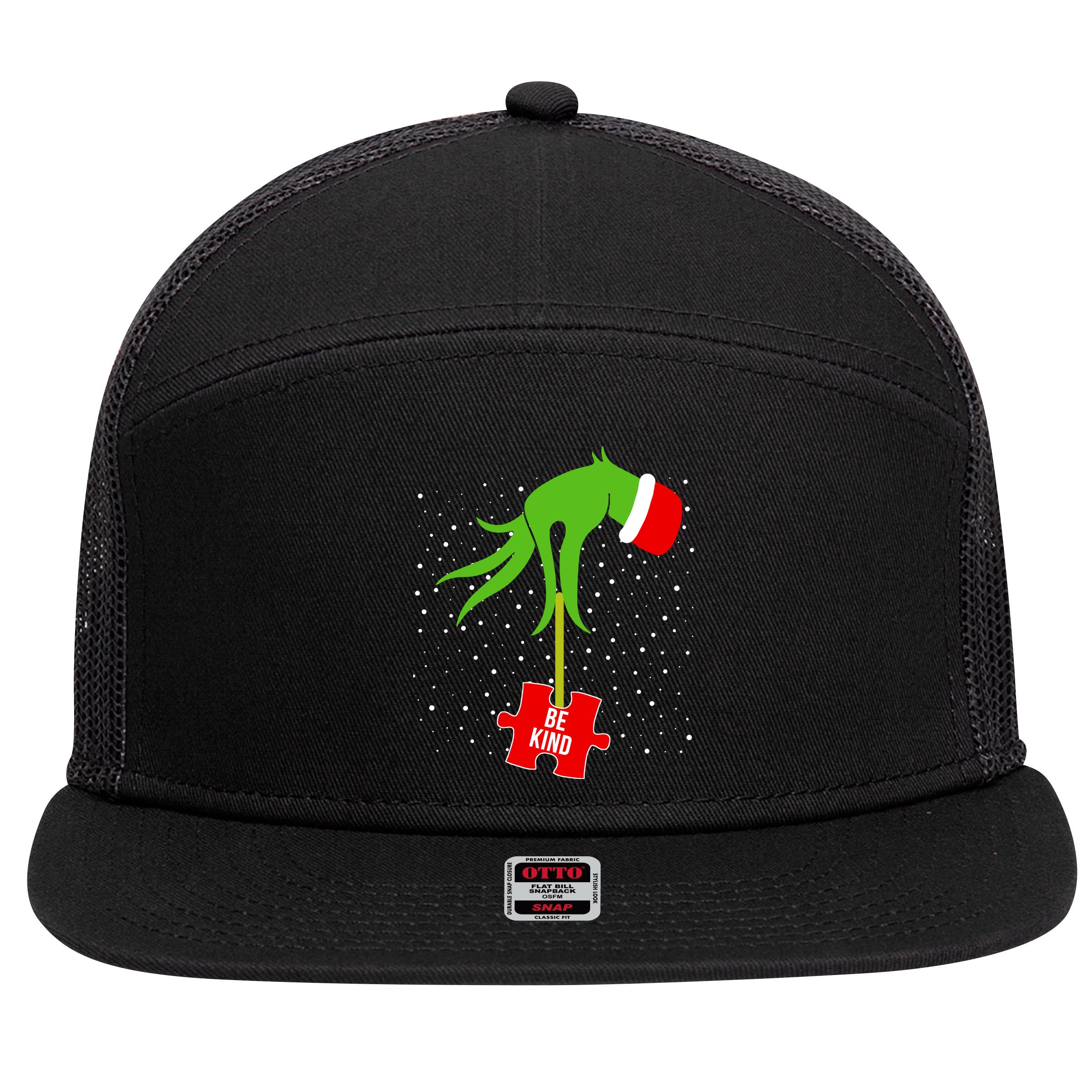 Autism Puzzle Piece Naughty Santa 7 Panel Mesh Trucker Snapback Hat
