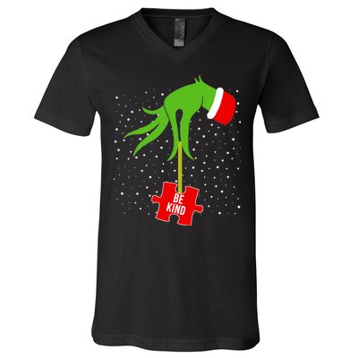 Autism Puzzle Piece Naughty Santa V-Neck T-Shirt