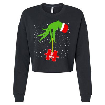 Autism Puzzle Piece Naughty Santa Cropped Pullover Crew