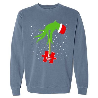 Autism Puzzle Piece Naughty Santa Garment-Dyed Sweatshirt