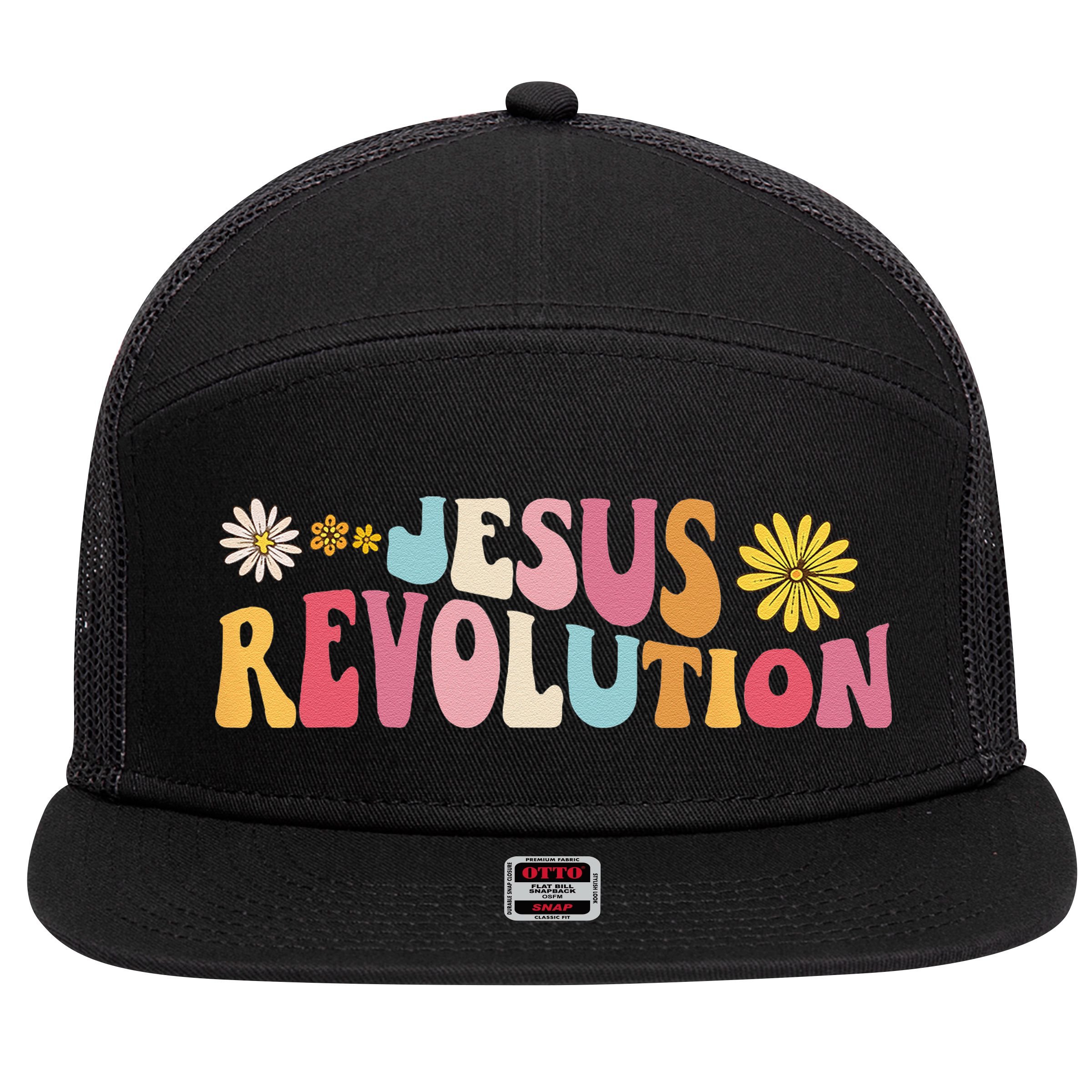 Groovy Retro Jesus Revolution Love Like Jesus Christian 7 Panel Mesh Trucker Snapback Hat