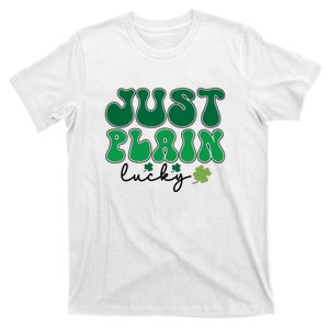 Groovy Retro Just Plain Lucky St Patrick Day Shamrock T-Shirt