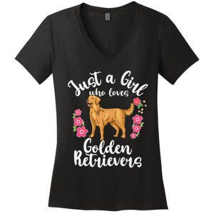 Golden Retriever Just a Who Loves Golden Retrievers Women's V-Neck T-Shirt