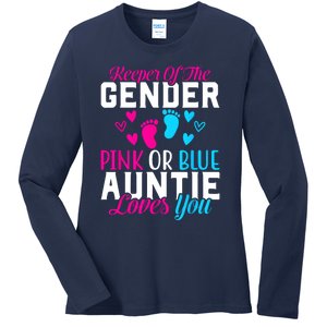 Gender Reveal Keeper Of The Gender Funny Auntie Gender Ladies Long Sleeve Shirt