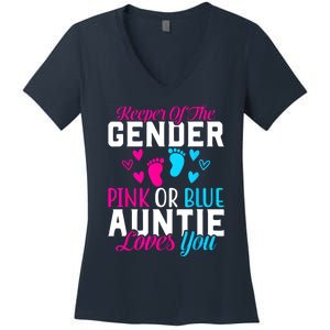 Gender Reveal Keeper Of The Gender Funny Auntie Gender Women's V-Neck T-Shirt