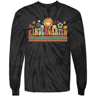 Groovy Retro Kindergarten Vibes Back To School Teachers Tie-Dye Long Sleeve Shirt