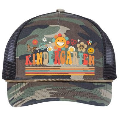 Groovy Retro Kindergarten Vibes Back To School Teachers Retro Rope Trucker Hat Cap