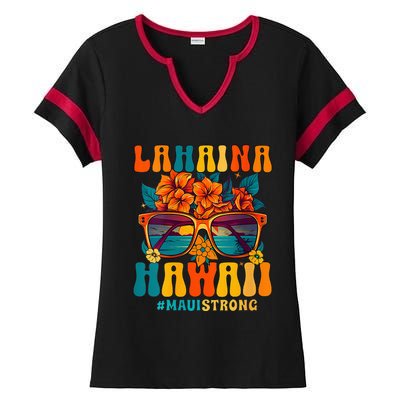 Groovy Retro Lahaina Pray For Maui Hawaii Strong Funny Ladies Halftime Notch Neck Tee