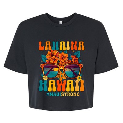 Groovy Retro Lahaina Pray For Maui Hawaii Strong Funny Bella+Canvas Jersey Crop Tee