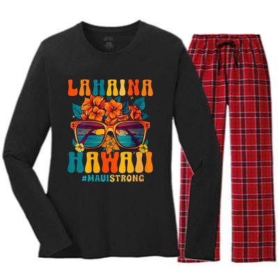 Groovy Retro Lahaina Pray For Maui Hawaii Strong Funny Women's Long Sleeve Flannel Pajama Set 