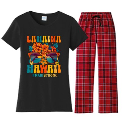 Groovy Retro Lahaina Pray For Maui Hawaii Strong Funny Women's Flannel Pajama Set