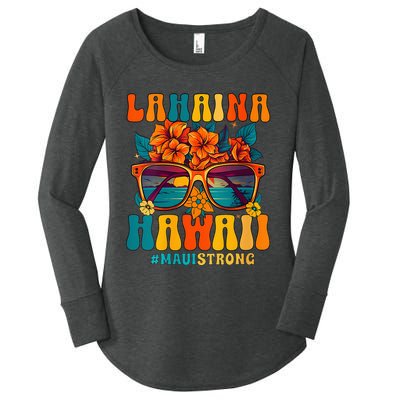 Groovy Retro Lahaina Pray For Maui Hawaii Strong Funny Women's Perfect Tri Tunic Long Sleeve Shirt