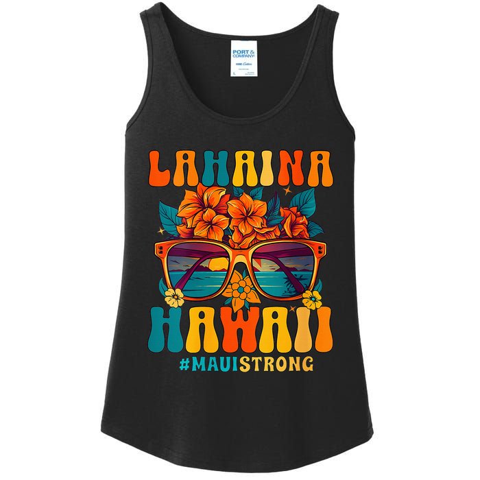 Groovy Retro Lahaina Pray For Maui Hawaii Strong Funny Ladies Essential Tank