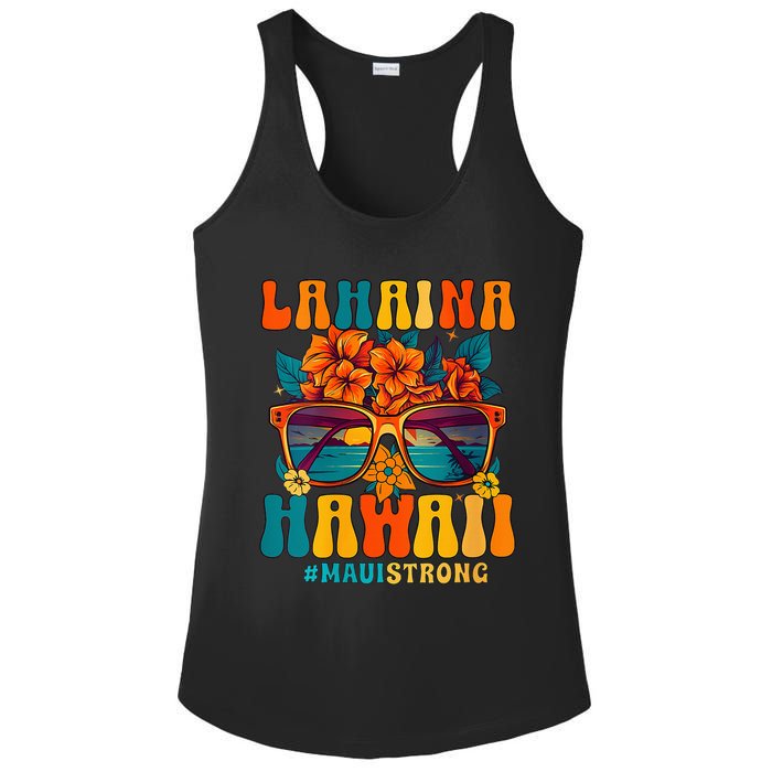 Groovy Retro Lahaina Pray For Maui Hawaii Strong Funny Ladies PosiCharge Competitor Racerback Tank