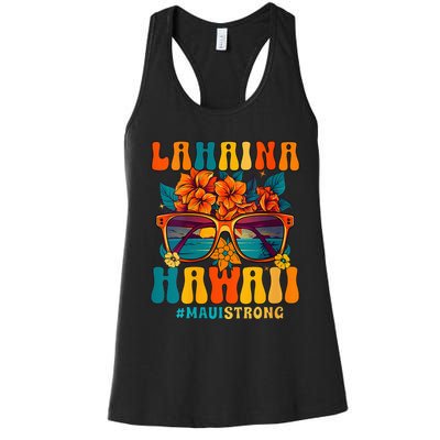 Groovy Retro Lahaina Pray For Maui Hawaii Strong Funny Women's Racerback Tank