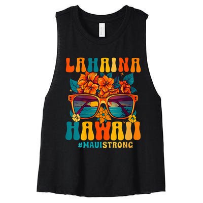 Groovy Retro Lahaina Pray For Maui Hawaii Strong Funny Women's Racerback Cropped Tank