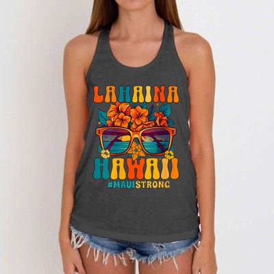 Groovy Retro Lahaina Pray For Maui Hawaii Strong Funny Women's Knotted Racerback Tank