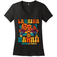 Groovy Retro Lahaina Pray For Maui Hawaii Strong Funny Women's V-Neck T-Shirt