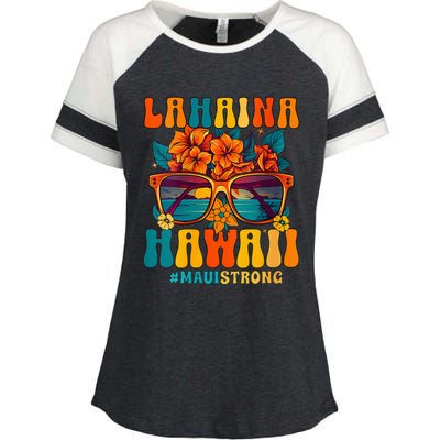 Groovy Retro Lahaina Pray For Maui Hawaii Strong Funny Enza Ladies Jersey Colorblock Tee