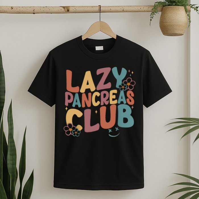 Groovy Retro Lazy Pancreas Club Type 1 Diabetes Awareness T-Shirt