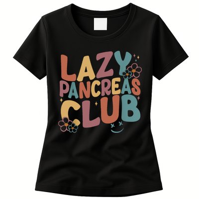 Groovy Retro Lazy Pancreas Club Type 1 Diabetes Awareness Womens T-Shirt
