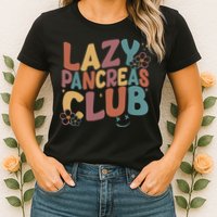 Groovy Retro Lazy Pancreas Club Type 1 Diabetes Awareness Womens T-Shirt