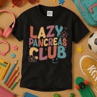 Groovy Retro Lazy Pancreas Club Type 1 Diabetes Awareness Kids T-Shirt
