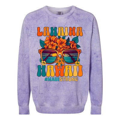 Groovy Retro Lahaina Pray For Maui Hawaii Strong Colorblast Crewneck Sweatshirt