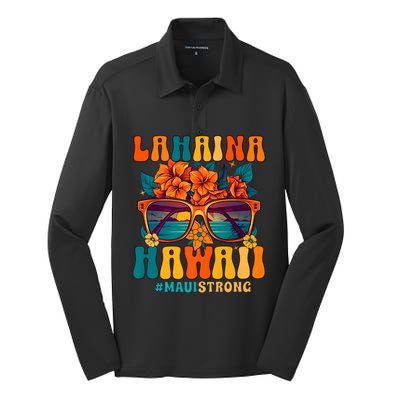 Groovy Retro Lahaina Pray For Maui Hawaii Strong Silk Touch Performance Long Sleeve Polo