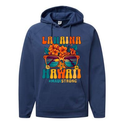 Groovy Retro Lahaina Pray For Maui Hawaii Strong Performance Fleece Hoodie