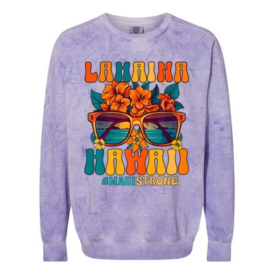 Groovy Retro Lahaina Pray For Maui Hawaii Strong Colorblast Crewneck Sweatshirt