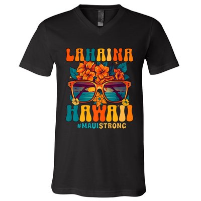 Groovy Retro Lahaina Pray For Maui Hawaii Strong V-Neck T-Shirt