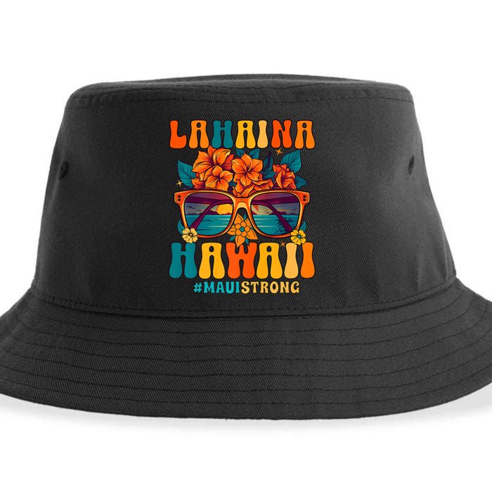 Groovy Retro Lahaina Pray For Maui Hawaii Strong Sustainable Bucket Hat