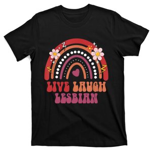 Groovy Retro Live Laugh Lesbian Pride LGBTQ+ Pride Month T-Shirt