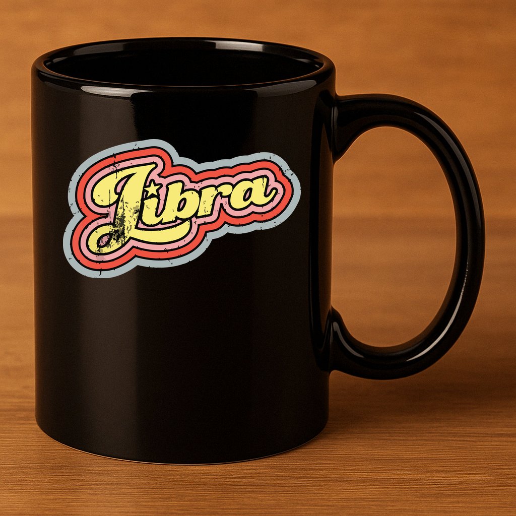 Groovy Retro Libra Zodiac Scales September October Birthday 11oz C Handle Ceramic Mug