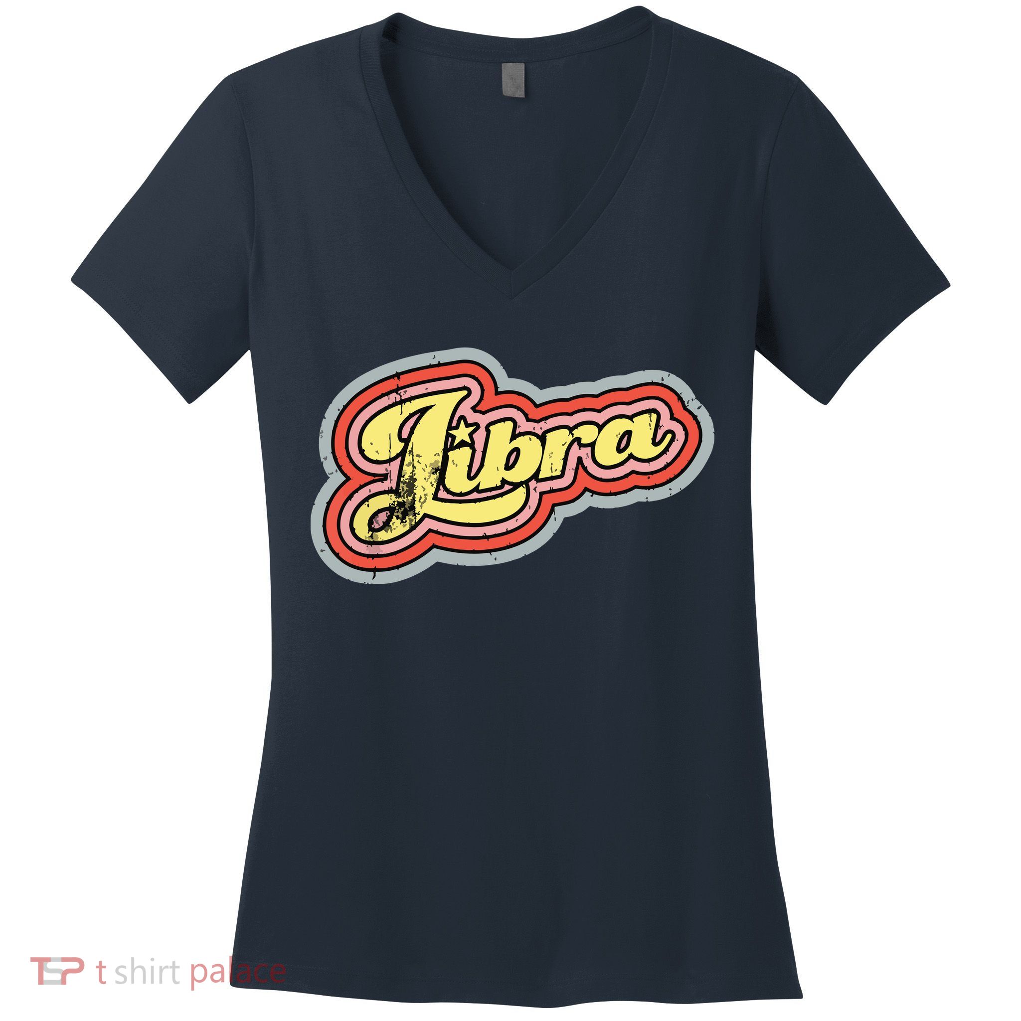 Groovy Retro Libra Zodiac Scales September October Birthday Women's V-Neck T-Shirt