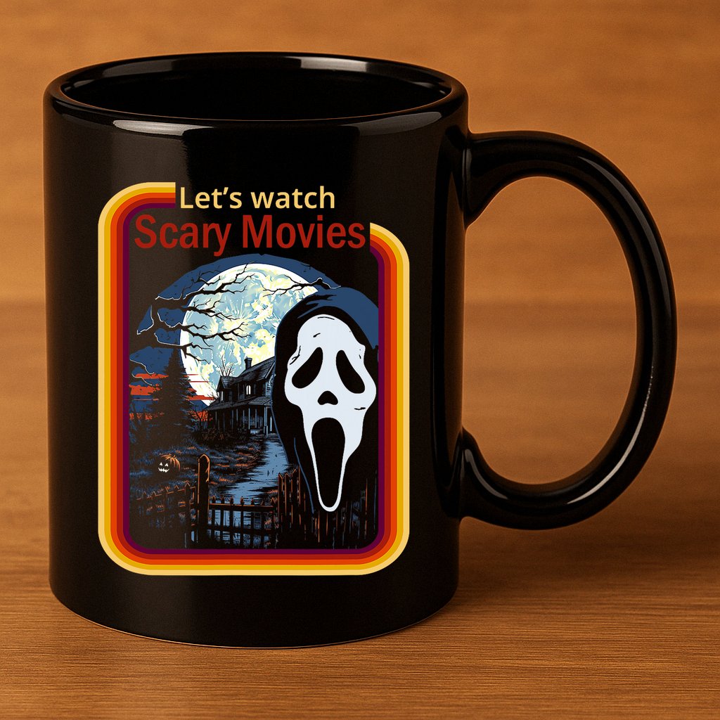Ghost Retro Lets Watch Scary Movies 11oz C Handle Ceramic Mug