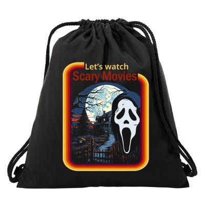 Ghost Retro Lets Watch Scary Movies Drawstring Bag