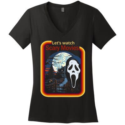 Ghost Retro Lets Watch Scary Movies Women's V-Neck T-Shirt