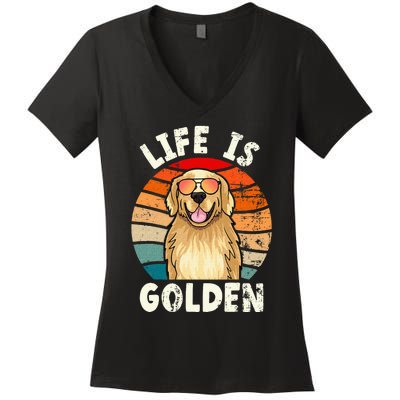 Golden Retriever Life is Golden Tee Golden Owner Women's V-Neck T-Shirt