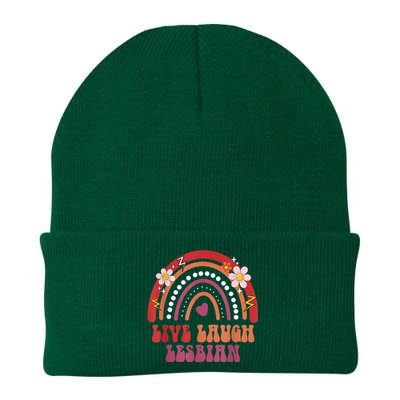 Groovy Retro Live Laugh Lesbian Pride LGBTQ+ Pride Month Knit Cap Winter Beanie