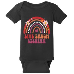 Groovy Retro Live Laugh Lesbian Pride LGBTQ+ Pride Month Baby Bodysuit