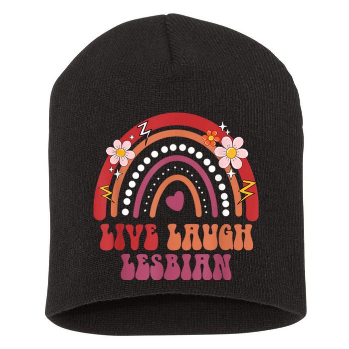 Groovy Retro Live Laugh Lesbian Pride LGBTQ+ Pride Month Short Acrylic Beanie