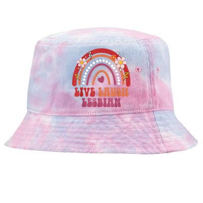 Groovy Retro Live Laugh Lesbian Pride LGBTQ+ Pride Month Tie-Dyed Bucket Hat