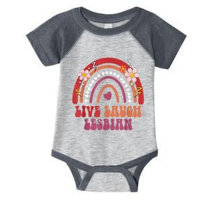 Groovy Retro Live Laugh Lesbian Pride LGBTQ+ Pride Month Infant Baby Jersey Bodysuit