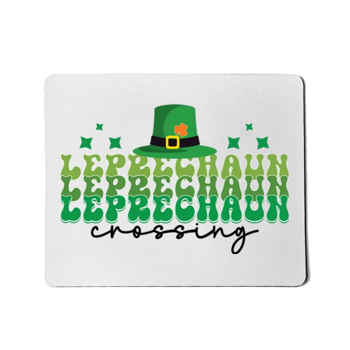 Groovy Retro Leprechaun Crossing Funny St Patrick Day Shamrock Mousepad