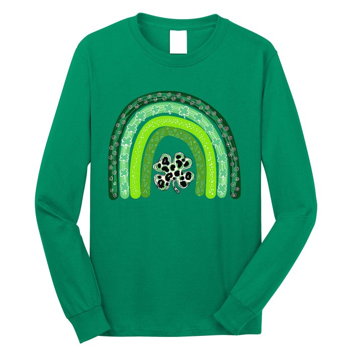 Green Rainbow Leopard Lucky Shamrock Irish St Patricks Day Long Sleeve Shirt